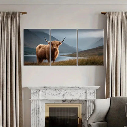 3pcs Highland Cow Mountain Landscape Art Scenery Metal Print Ready to Hang Art - Bella Home Decor