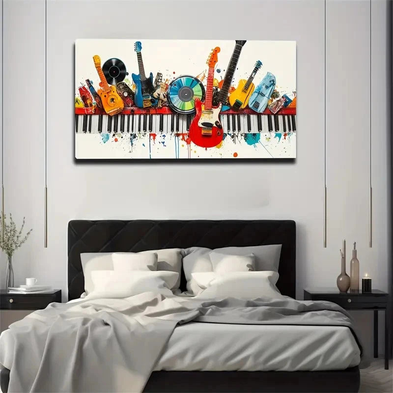 Guitars Piano & Music-Themed Wall Art Canvas Office Home Room Framed 120x60cm