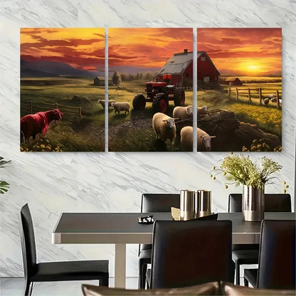 3pcs Rustic Sunrise Sheep Farm Art Metal Print Ready to Hang Art
