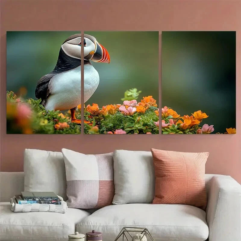 3pcs Cheerful Puffin Coastal Bird Metal Print Ready to Hang Art - Bella Home Decor
