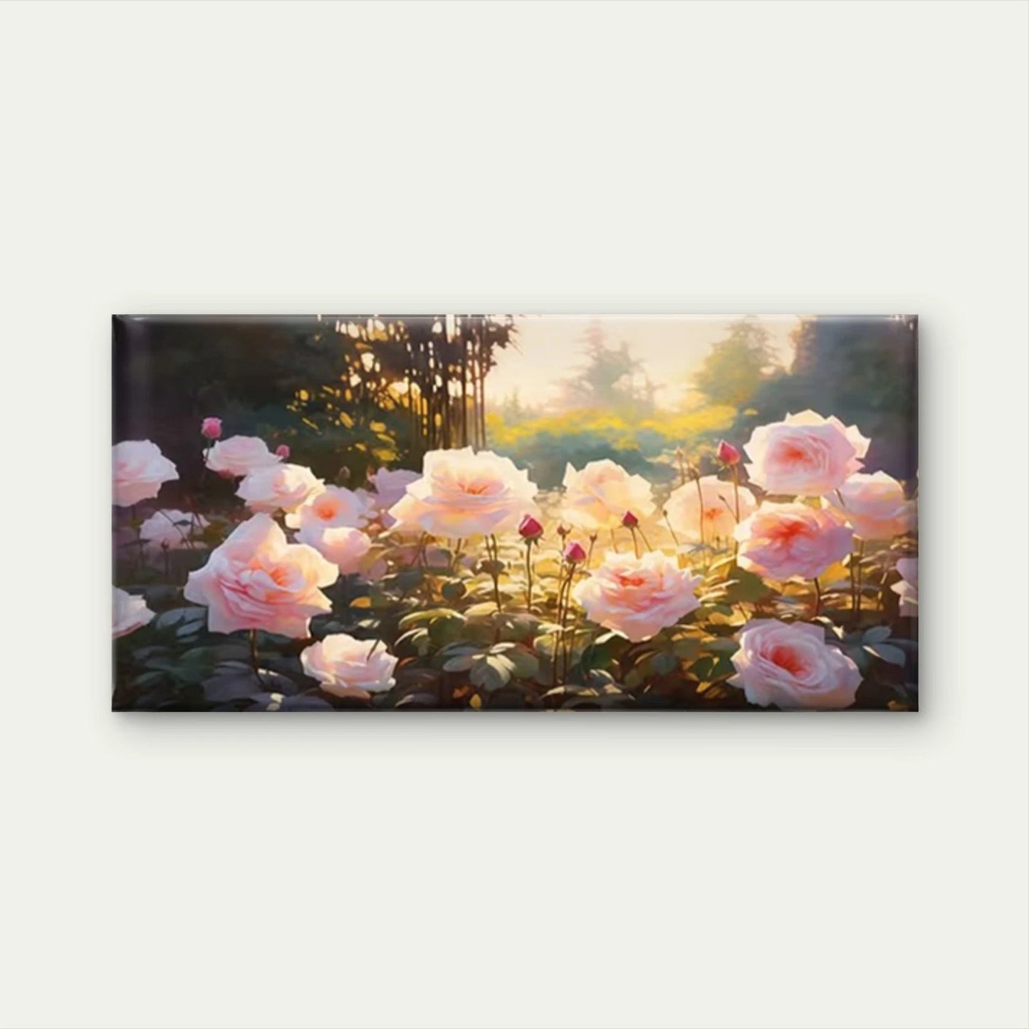 Delicate Pink Rose Blooming Wall Art Canvas Office Home Room Framed 120x60cm - Bella Home Decor