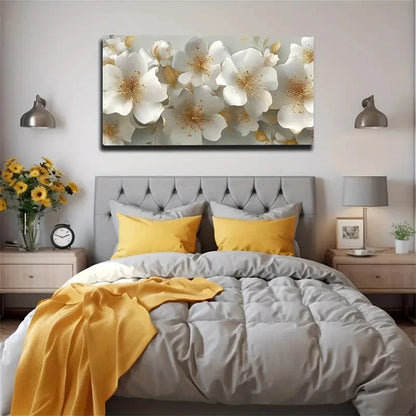 Beige & Golden Flower Painting Wall Art Canvas Office Home Room Framed 120x60cm
