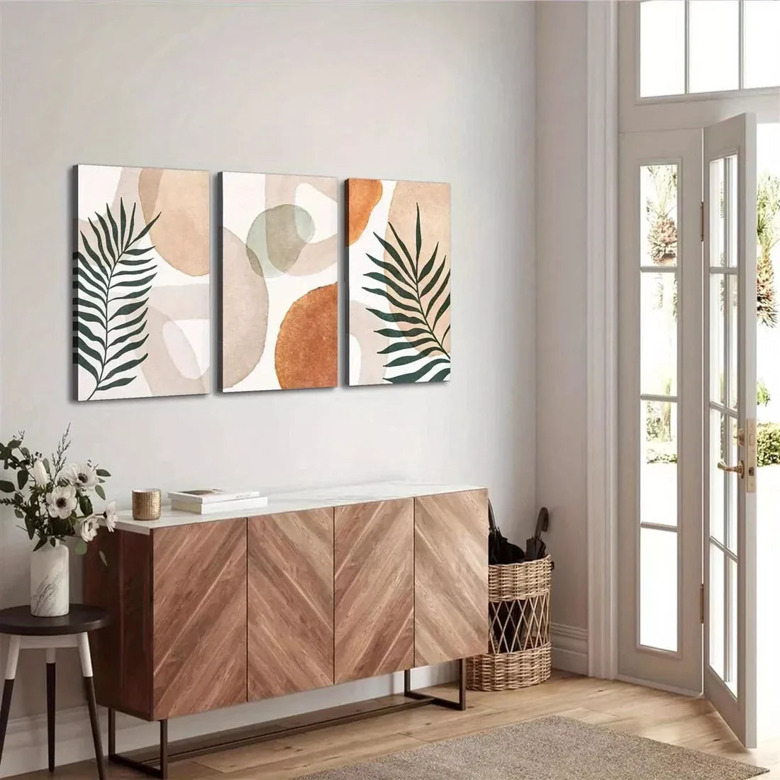 3pcs Warm Neutral Tones Abstract Shapes Wall Art Set Canvas Unframed - High Quality Print 100% Australian Made Wall Canvas