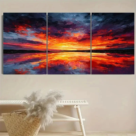 3pcs Dramatic Sunset Landscape Wall Art Set Canvas Framed 60x90cm - High Quality Print 100% Australian Made Wall Canvas Ready to Hang