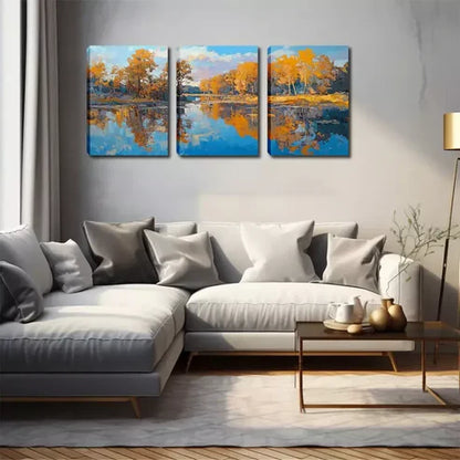 3pcs Rustic Autumn Forest Reflection Wall Art Canvas Unframed - High Quality Print 100% Australian Made Wall Canvas