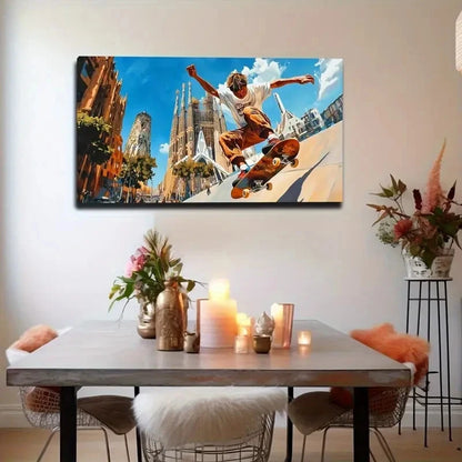 Dynamic Skateboarder Behind Wall Art Canvas Office Home Room Framed 120x60cm