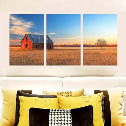 3pcs Country Landscape with Red Barn Wall Art Set Canvas Framed 40x60cm - High Quality Print 100% Australian Made Wall Canvas Ready to Hang - Bella Home Decor