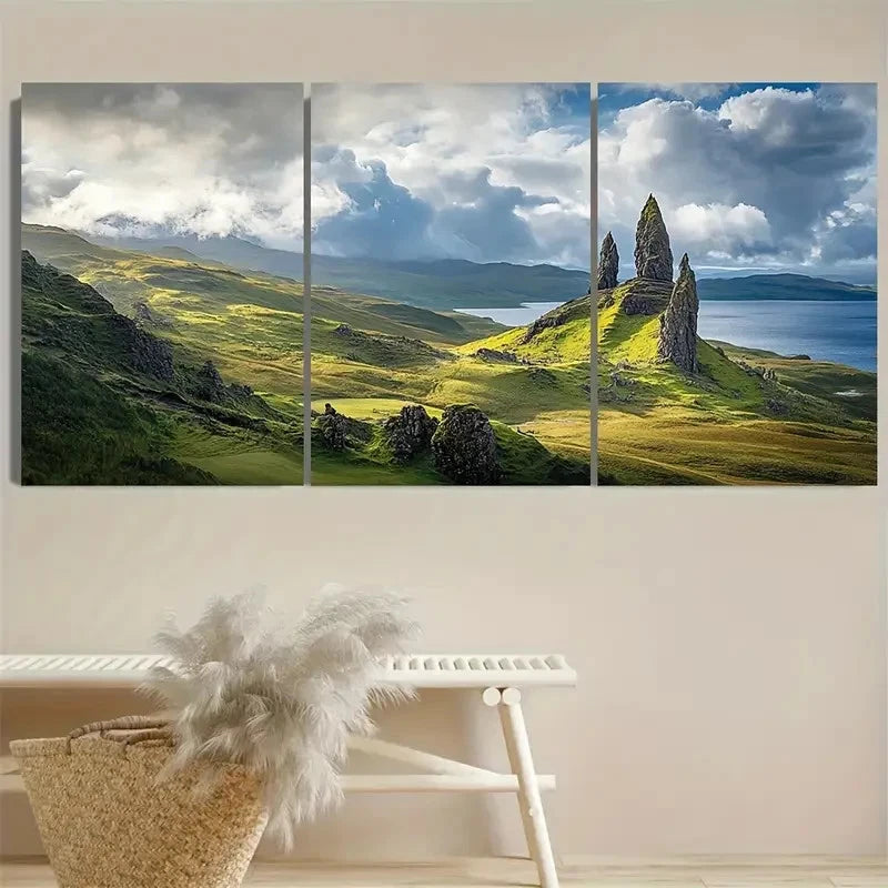 3pcs Isle of Skye Scotlands Wall Art Set Canvas Framed 50x70cm - High Quality Print 100% Australian Made Wall Canvas Ready to Hang