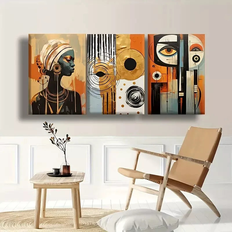 3pcs Abstract Modern African Boho Painting Canvas Framed 40x60cm - High Quality Print 100% Australian Made Wall Canvas Ready to Hang - Bella Home Decor