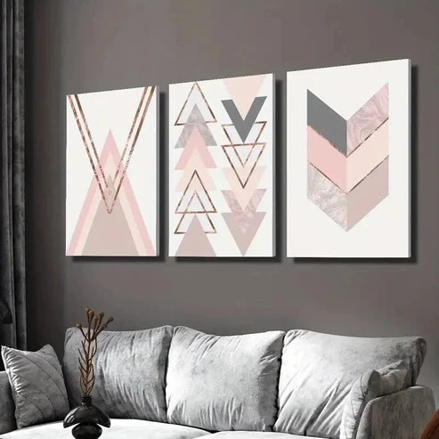 3pcs Abstract Pink Geometric Shape Line Wall Art Canvas Unframed - High Quality Print 100% Australian Made Wall Canvas - Bella Home Decor