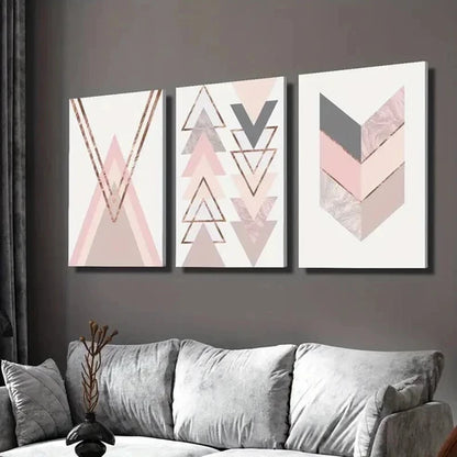 3pcs Abstract Pink Geometric Shape Line Wall Art Canvas Unframed - High Quality Print 100% Australian Made Wall Canvas - Bella Home Decor