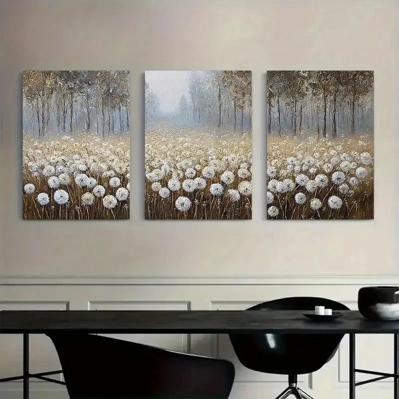 3pcs Rustic Field of Daisy Flowers Landscape Metal Print Ready to Hang Art