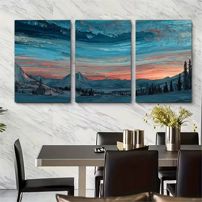 3pcs Winter Sunset, Metal Print Ready to Hang Art