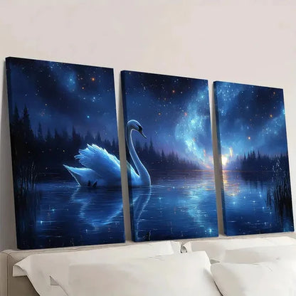 3pcs Aurora Borealis Magical Swan & Northern  Wall Art Set Canvas Unframed - High Quality Print 100% Australian Made Wall Canvas - Bella Home Decor