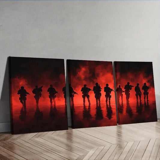 3pcs A group of soldiers standing Wall Art Set Canvas Framed 50x70cm - High Quality Print 100% Australian Made Wall Canvas Ready to Hang
