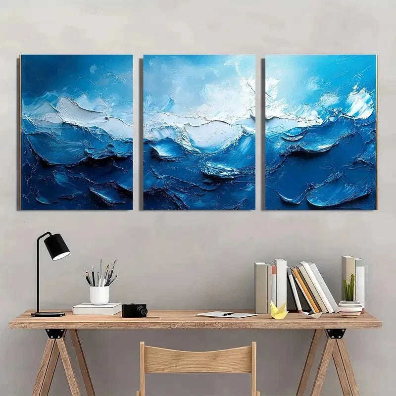 3pcs Acrylic PaintingModern Blue Abstract Painting Metal Print Ready to Hang Art - Bella Home Decor