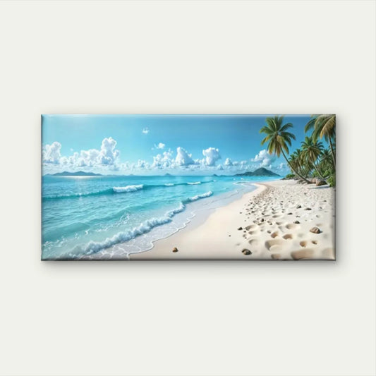 Blue Sky Beach Scene Perfect Wall Art Canvas Office Home Room Framed 120x60cm