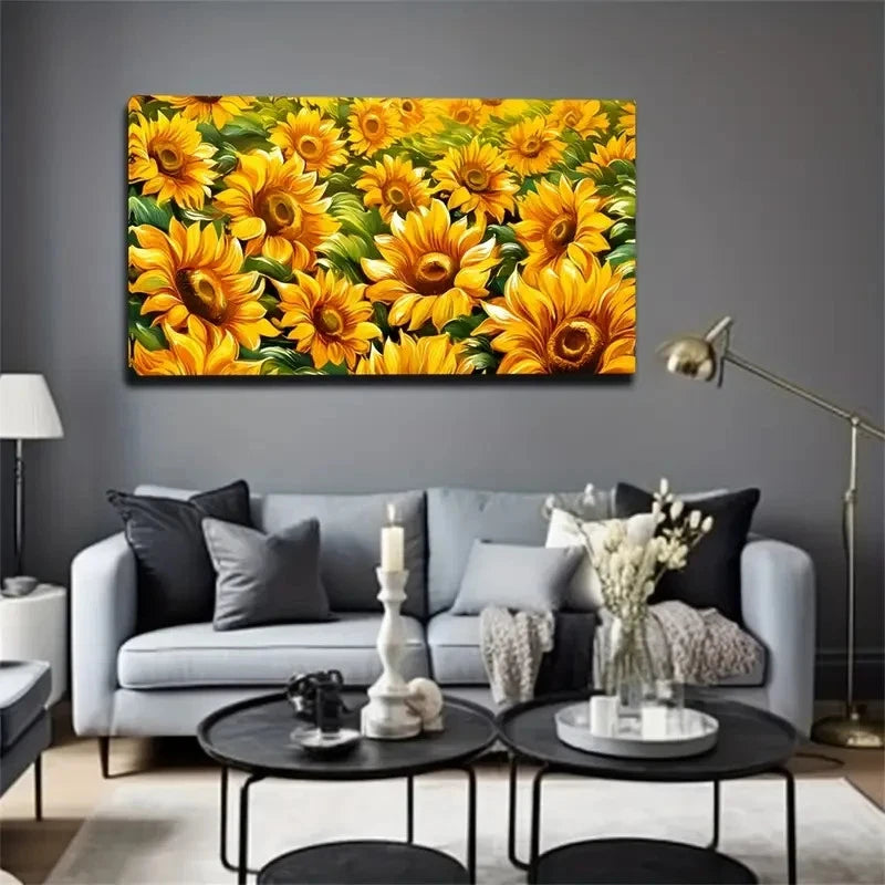 Sunflowers With Realistic Light Wall Art Canvas Office Home Room Framed 120x60cm