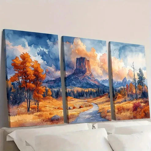 3pcs Devils Tower Wyoming Travel Art National Wall Art Set Canvas Unframed - High Quality Print 100% Australian Made Wall Canvas - Bella Home Decor
