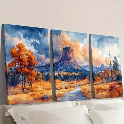 3pcs Devils Tower Wyoming Travel Art National Wall Art Set Canvas Unframed - High Quality Print 100% Australian Made Wall Canvas - Bella Home Decor