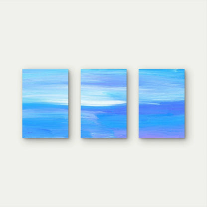 3pcs Blue Abstract Ocean Gradient Minimalist Wall Art Set Canvas Framed 50x70cm - High Quality Print 100% Australian Made Wall Canvas Ready to Hang