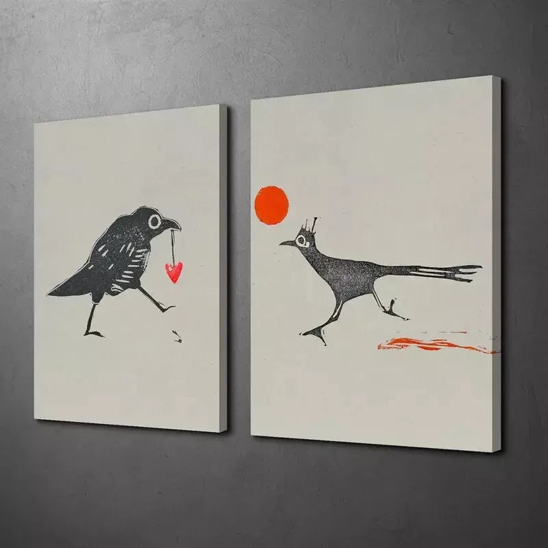 2pcs Decorative Painting, Raptor, Sun, Stolen Heart, Minimalism Canvas Framed 50x75cm - High Quality Print 100% Australian Made Wall Canvas Ready to Hang - Bella Home Decor