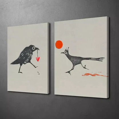 2pcs Decorative Painting, Raptor, Sun, Stolen Heart, Minimalism Canvas Framed 50x75cm - High Quality Print 100% Australian Made Wall Canvas Ready to Hang - Bella Home Decor