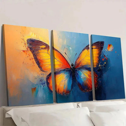 3pcs Colorful Vibrant Butterfly Wall Art Set Canvas Unframed - High Quality Print 100% Australian Made Wall Canvas - Bella Home Decor