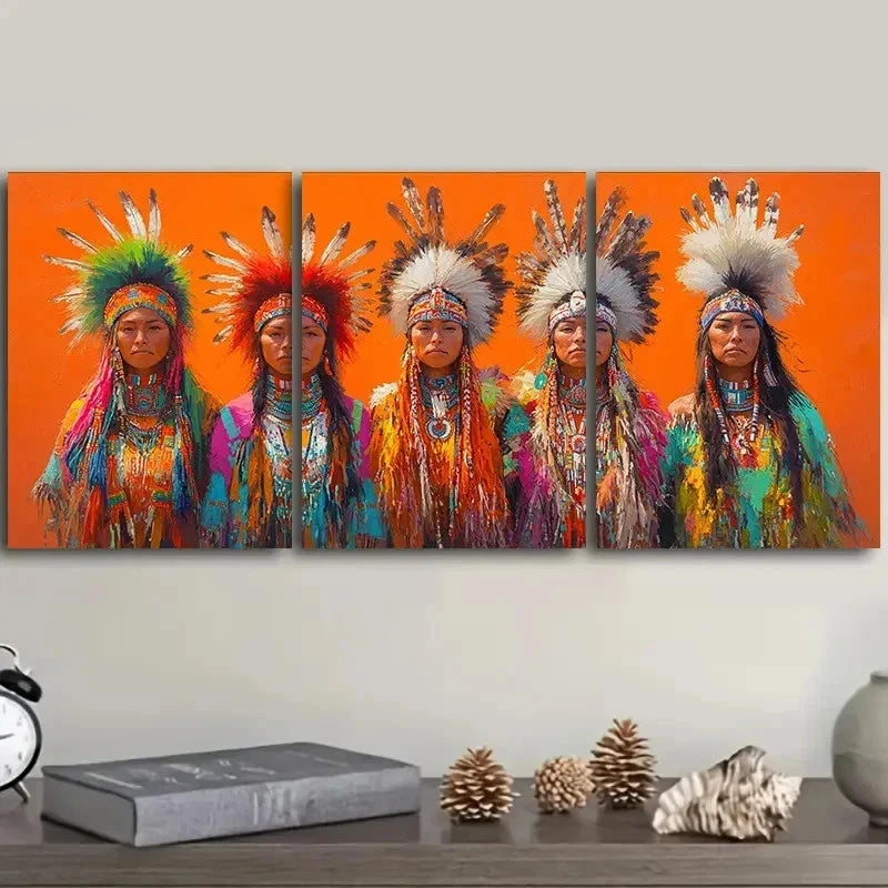 3pcs Abstract Native American Women Wall Art Set Canvas Framed 50x70cm - High Quality Print 100% Australian Made Wall Canvas Ready to Hang - Bella Home Decor