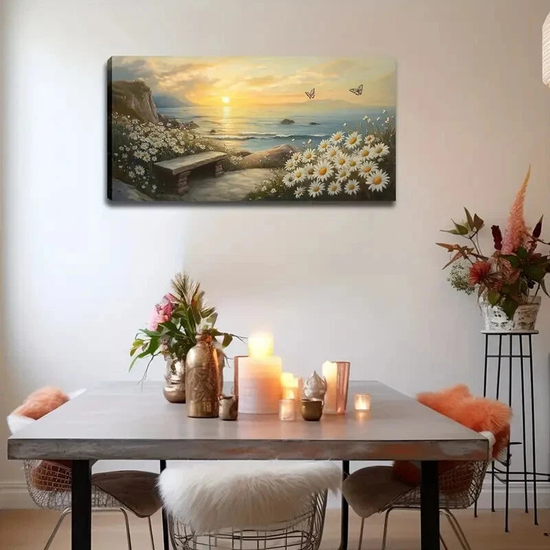 The Sun Near The Horizon Fields Wall Art Canvas Office Home Room Framed 120x60cm - Bella Home Decor