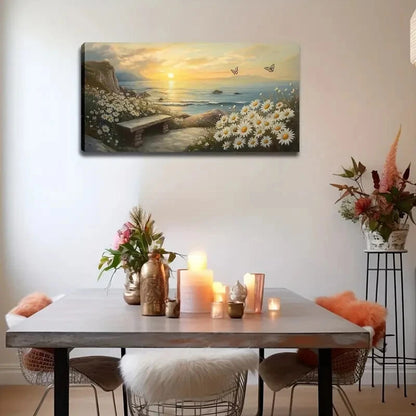 The Sun Near The Horizon Fields Wall Art Canvas Office Home Room Framed 120x60cm - Bella Home Decor