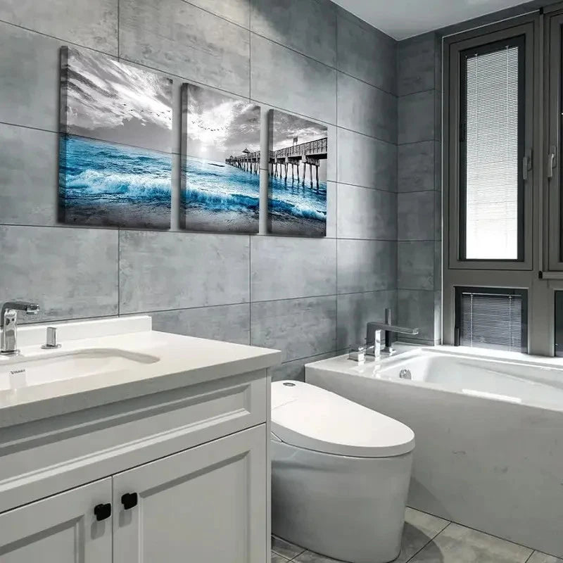 3pcs Blue Ocean Sea Wave  Wall Art Set Canvas Framed 40x60cm - High Quality Print 100% Australian Made Wall Canvas Ready to Hang - Bella Home Decor
