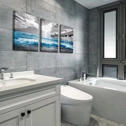 3pcs Blue Ocean Sea Wave  Wall Art Set Canvas Framed 40x60cm - High Quality Print 100% Australian Made Wall Canvas Ready to Hang - Bella Home Decor