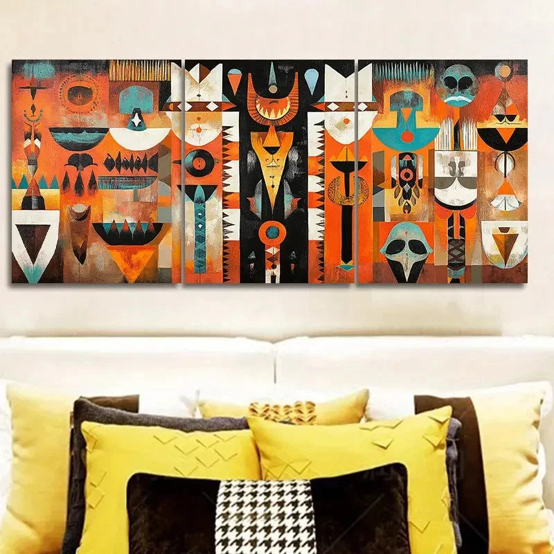3pcs African Center Abstract Metal Print Ready to Hang Art - Bella Home Decor