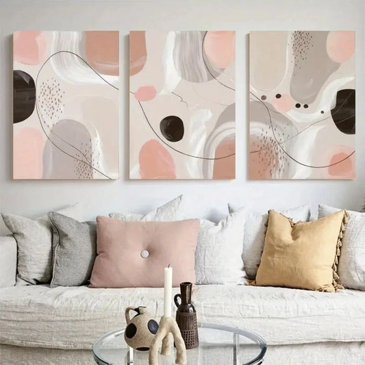 3pcs Abstract Shapes Soft Pastel Tones Wall Art Set Canvas Framed 40x60cm - High Quality Print 100% Australian Made Wall Canvas Ready to Hang