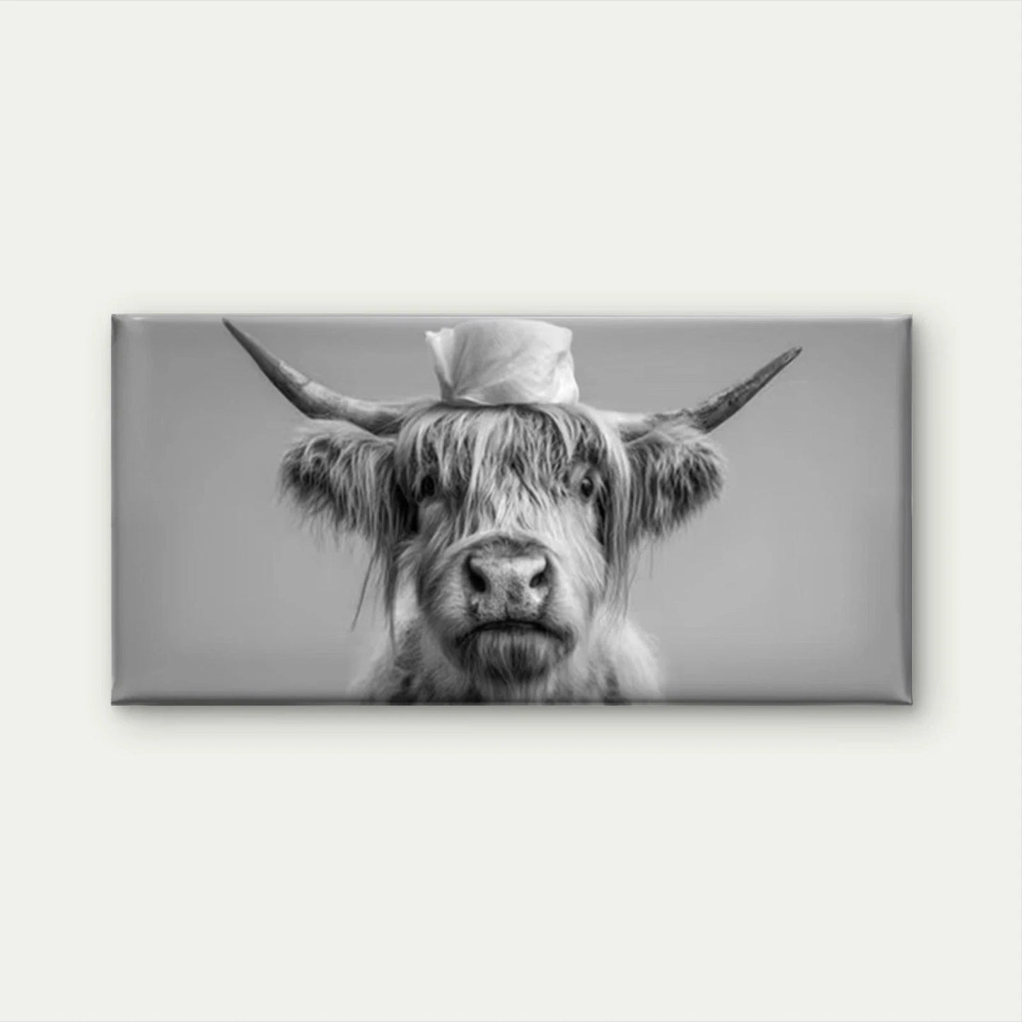 Black and White Scottish Cow Wall Art Canvas Office Home Room Framed 120x60cm