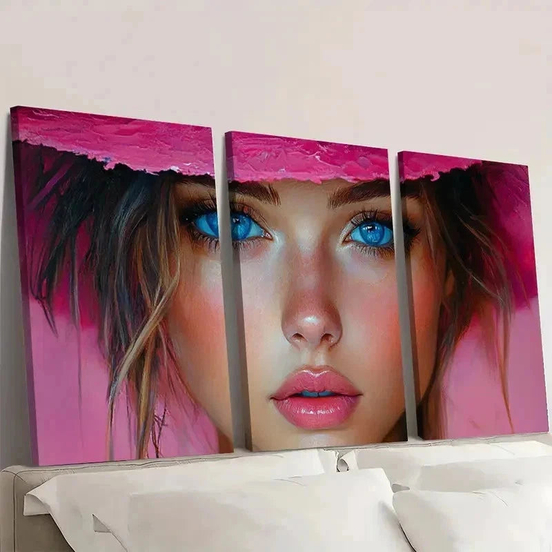 3pcs Abstract Girl Pink & Blue ART Wall Art Set Canvas Framed 40x60cm - High Quality Print 100% Australian Made Wall Canvas Ready to Hang - Bella Home Decor