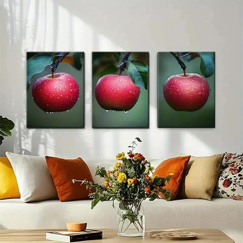 3pcs Fresh Red Apple Nature Fruit Modern Perfect Wall Art Set Canvas Framed 50x70cm - High Quality Print 100% Australian Made Wall Canvas Ready to Hang - Bella Home Decor