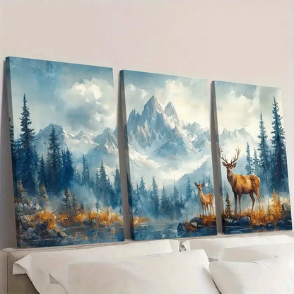 3pcs Evergreen Forest & Mountain Valley  Z   Wall Art Set Canvas Framed 50x70cm - High Quality Print 100% Australian Made Wall Canvas Ready to Hang