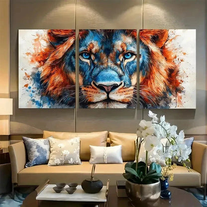 3pcs Vibrant Majestic Lion Watercolor Design Wall Art Set Canvas Framed 60x90cm - High Quality Print 100% Australian Made Wall Canvas Ready to Hang - Bella Home Decor