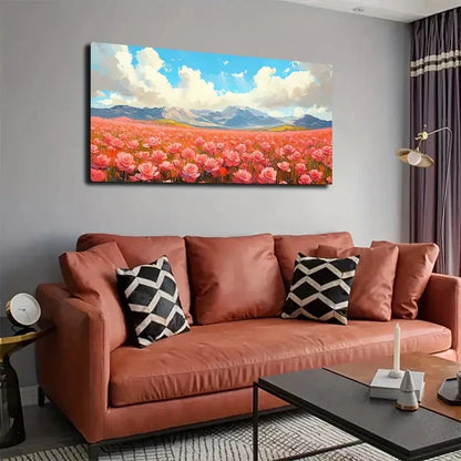 Serene Flower Field Wall Art canvas office home room framed 120x60cm - Bella Home Decor