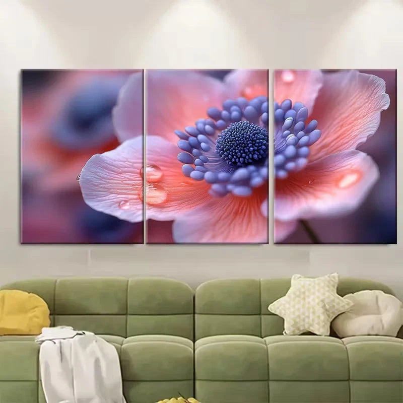 3pcs , Macro Focus Anemone Metal Print Ready to Hang Art - Bella Home Decor