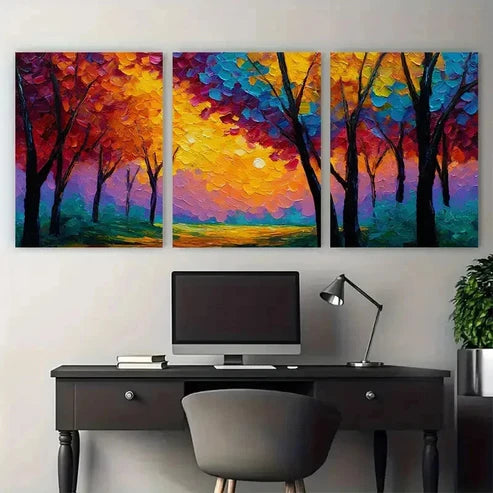 3pcs Abstract Autumn Textured Sunset Wall Art Canvas Unframed - High Quality Print 100% Australian Made Wall Canvas - Bella Home Decor