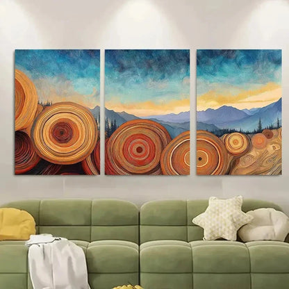 3pcs, Tree Rings Landscape Design Metal Print Ready to Hang Art