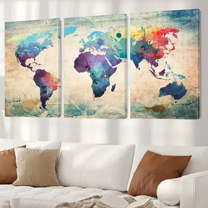 3pcs Colorful World Map Art Set Canvas Unframed - High Quality Print 100% Australian Made Wall Canvas