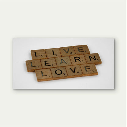 Live, Learn, Love Scrabble Tile Wall Art Canvas Office Home Framed 120x60cm