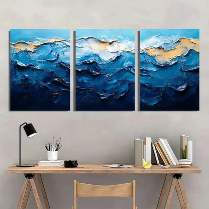 3pcs Sky Blue Minimalist Abstract Texture Art Metal Print Ready to Hang Art - Bella Home Decor