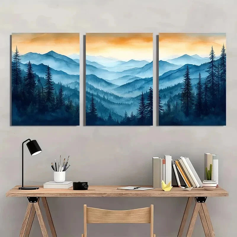 3pcs Appalachian Mountains Sunset Landscape Metal Print Ready to Hang Art - Bella Home Decor