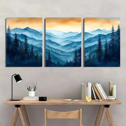3pcs Appalachian Mountains Sunset Landscape Metal Print Ready to Hang Art - Bella Home Decor