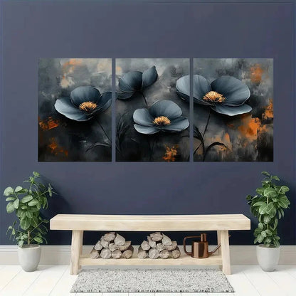 3pcs Abstract Floral Black and White Textured Metal Print Ready to Hang Art - Bella Home Decor